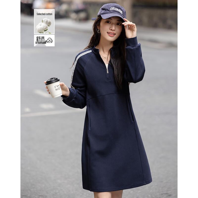 

Women s Stand-Up Collar Half-Button Printed Air Layer Dress L