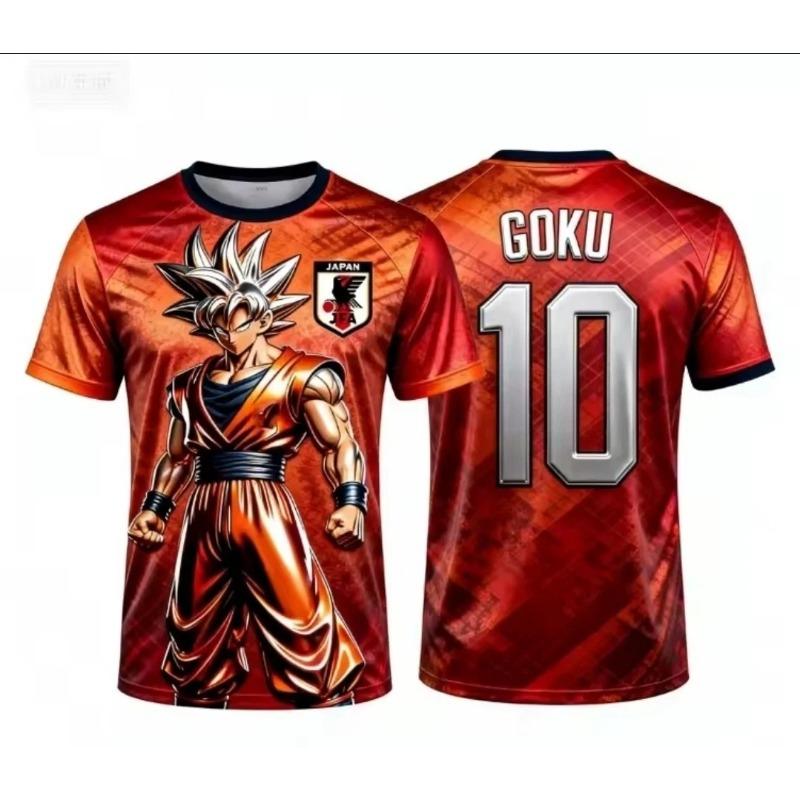 Dragon Ball Z Goku 10 Japan Anime T Shirt Men Red Orange Short Sleeve Crew Neck Soccer Jersey Cosplay Sports Casual Top