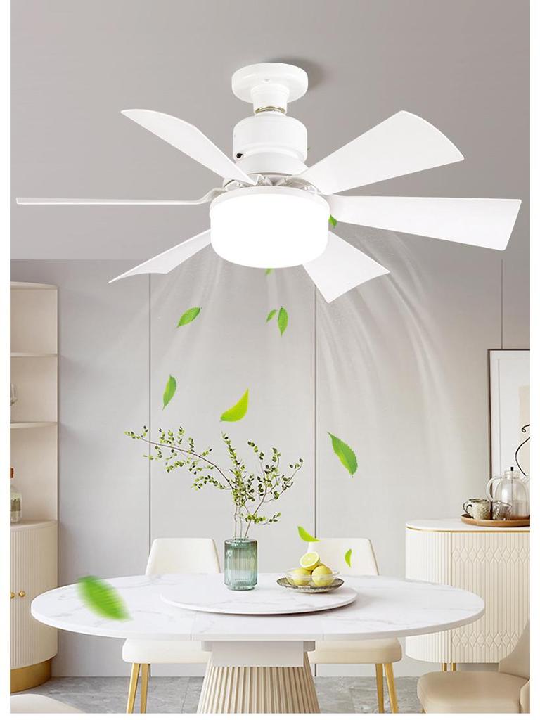 Six-Leaf Flower Pattern Ceiling Fan Light with Removable Blades, E27 Base, Ideal for Bedroom & Living Room.