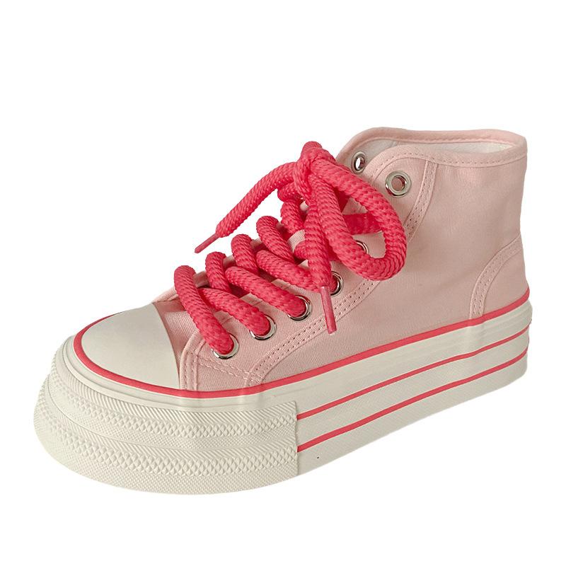 

H1292 2024 Весенний фестиваль новые парусиновые туфли с толстой подошвой и высоким берцем женские тонкие туфли на нишевой подошве с кексовой подошвой маленькие белые туфли 40 розовый