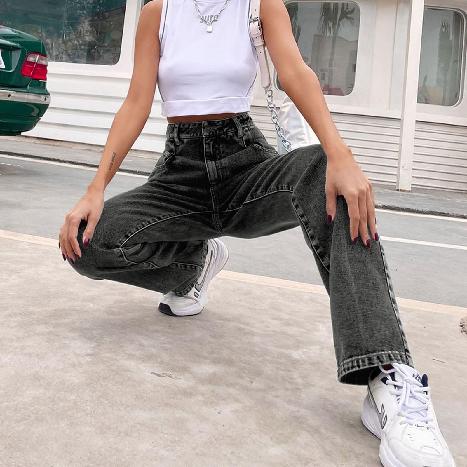 

Женские повседневные модные однотонные джинсовые широкие брюки с высокой талией M