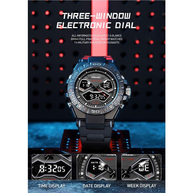 SMAEL Trend Personality Function Watch Male Student Alloy Double Display Waterproof Luminous Quartz Watch