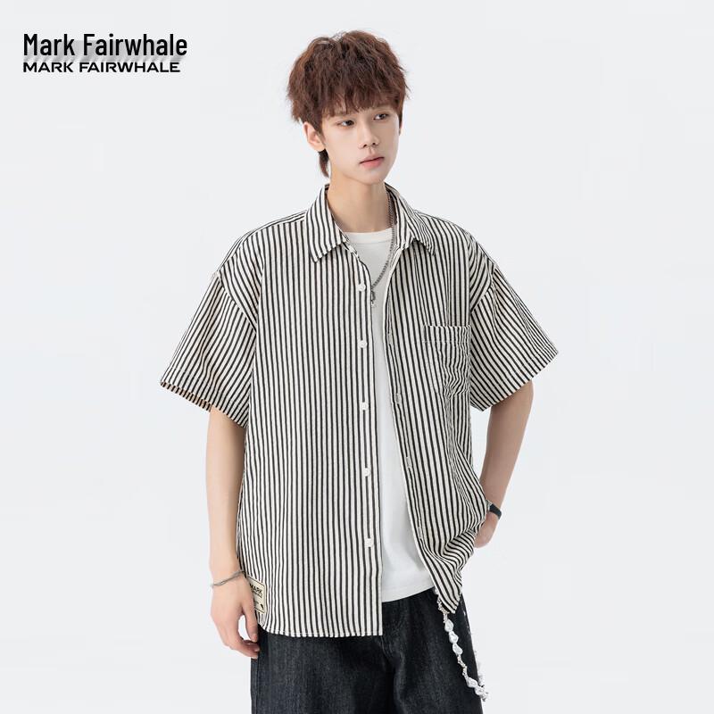 MARK FAIRWHALE Men s American Style Striped Short Sleeve Shirt XL