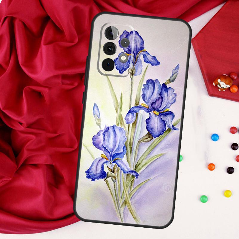 

Blue Iris Flower Case For Samsung Galaxy A54 A34 A14 A52 A72 A13 A33 A53 A73 A51 A71 A12 A22 A32 Cover Samsung A33 5G