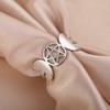 Triple Moon Goddess Pentagram Rings for Women Stainless Steel Pentacle with Two Moons Ring Wicca Amulet Jewelry Gift