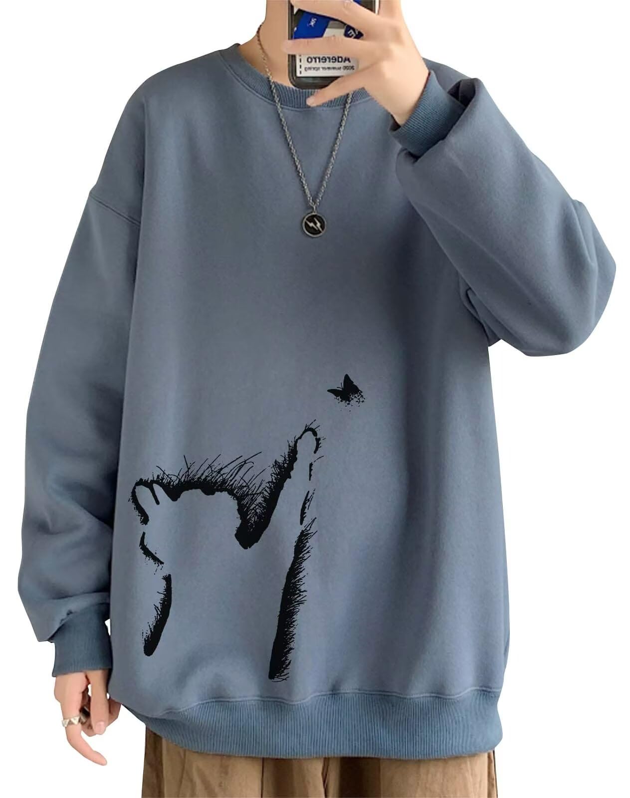 

Bligo Большой размер С длинным рукавом Однотонный Оверсайз Кот Оверсайз Спущенное плечо Круглый вырез Весна Мужская толстовка, Худи, Цвет, Повседневный, Популярный, Модный, Футболка, Принт,