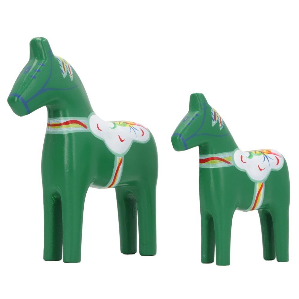 2PCS Hand Painted Dala Horse Decor Wooden Dalecarlian Horse Statue Living Room Decor