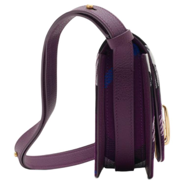 Burberry Purple Check Saddle Crossbody Bag, Luxury Gold-Tone Turn-Lock Hardware Adjustable Strap Shoulder Handbag for Women, Daily Commut 80950611