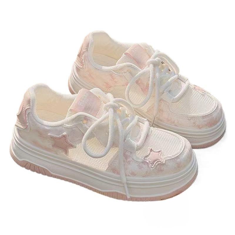 Girls Casual Shoes Candy Sweet Color Kids Tennis Shoes Mesh Breathable 2025 New Children Flat Shoes Soft Sole Lace-up Pu Leather