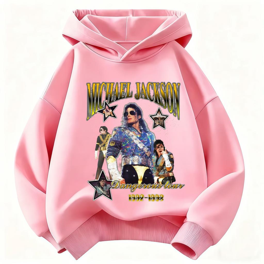Felpa con cappuccio per bambini Michael Jackson Dangerous Stampa 35° Anniversario Felpa con cappuccio Moda Ragazzi Ragazze Casual Manica Lunga con Cappuccio Streetwear