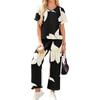 Women's Casual Vacation V-Neck Sleeve Top And Trousers Fashion Print Two Piece Set