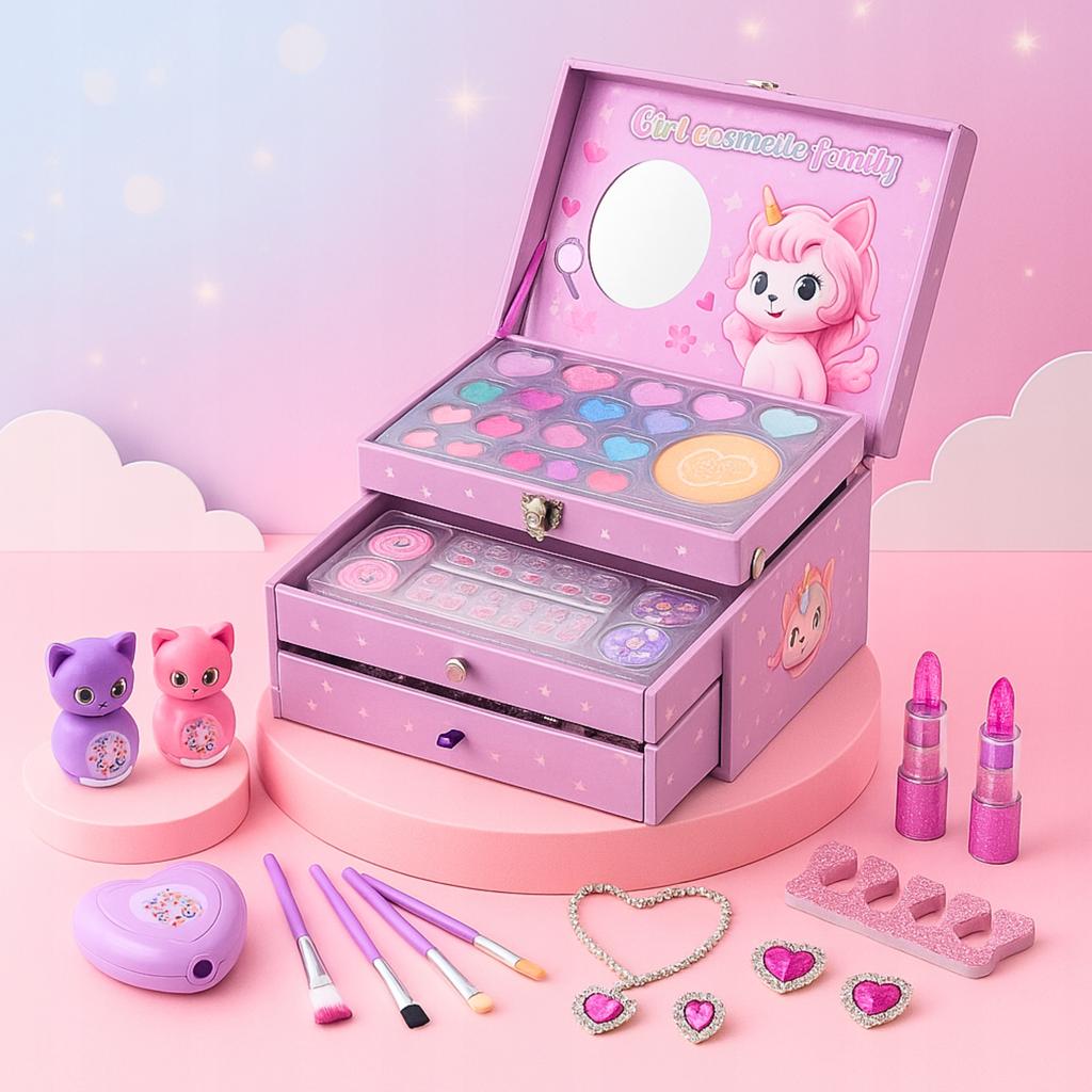 Set of Cosmetics For Nail Makeup Cosmetic Bag Case Drawers Children