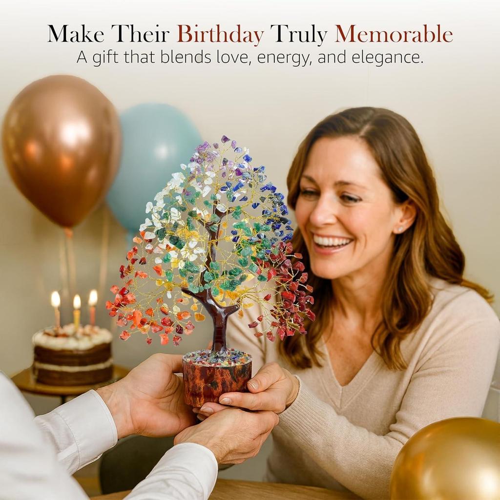 Pomul Vieții pentru Energie Pozitivă - Decor Feng Shui, Bonsai Artificial, Cristale și Pietre Vindecătoare, Pomul Banilor, Decor Cameră 7 Chakre