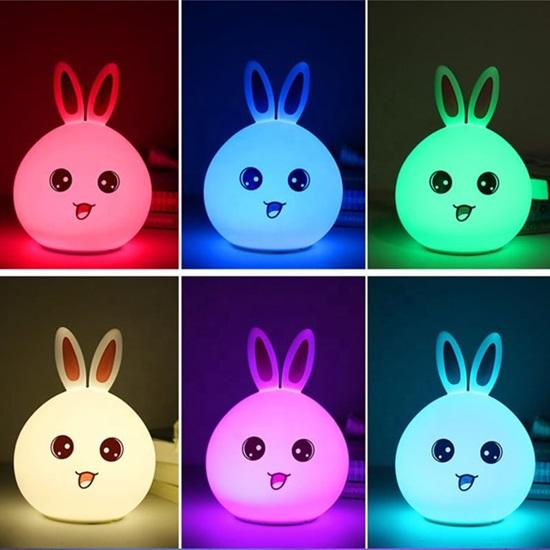 Silicone Rabbit Night Light  USB Rechargeable 7 Color-Changing LED Lamp with Touch Sensor Control  Kids Bedroom Décor  Gift for Baby