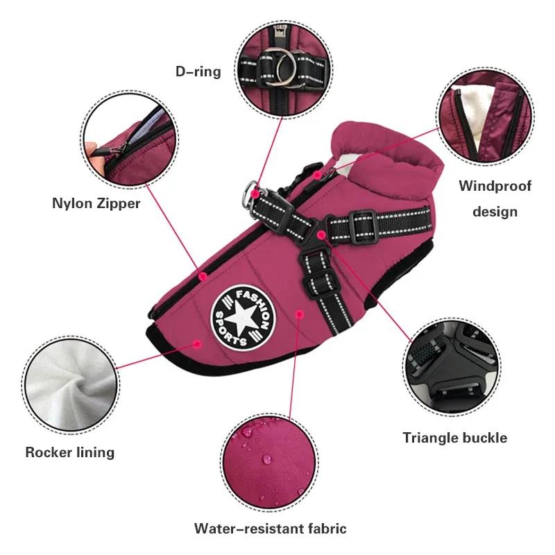 S-5XL Pet Dog Jacket with Harness Winter Warm Dog Vest Clothes Outdoor Waterproof Dog Coat for Small Medium Large Dogs