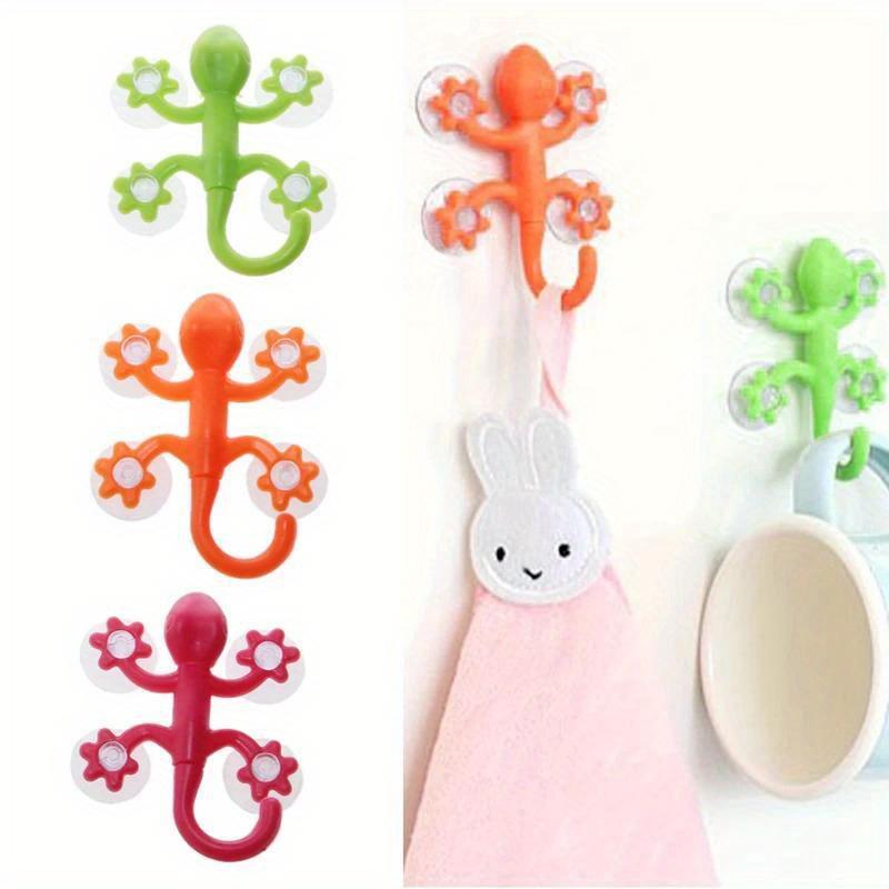 4pcs Gecko Powerful Plastic Four Suction Cups Hook Wall Hanger Decoration Bathroom