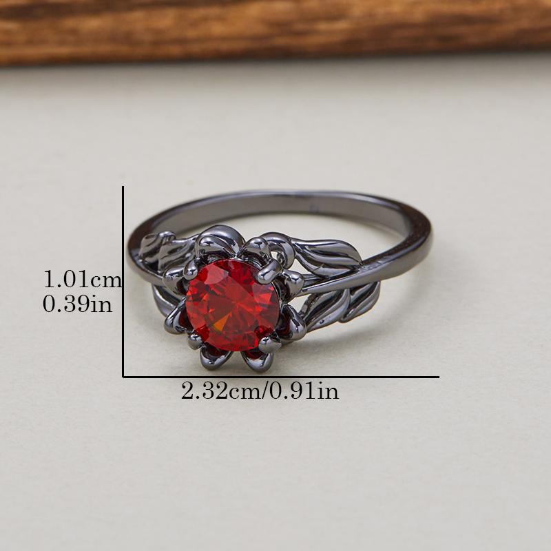 Gothic Fashion Red Color Set Zirconia Flower Women's Ring for Women Vintage Holiday Party Jewelry Accessory Gift