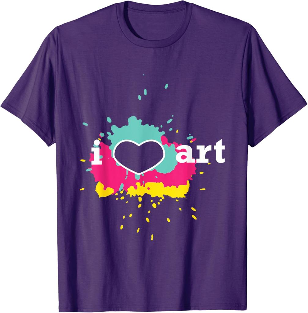 I Love Art Paint Splatter Graphic Tee Men Casual Short Sleeve Cotton TShirt