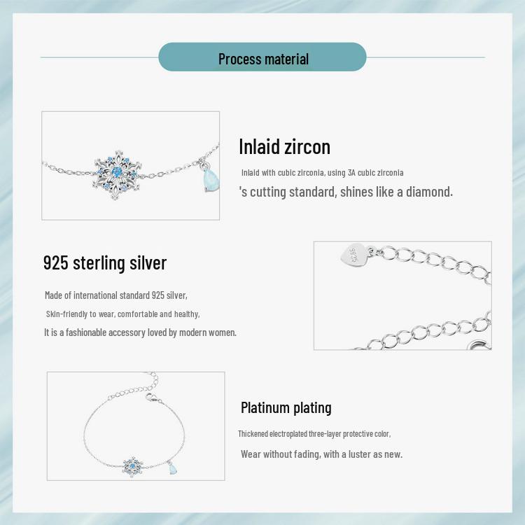 Everlove Sterling Silver Zircon Snowflake Bracelet - Adjustable Women's Christmas Jewelry