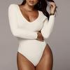 2025 European V-neck Long Sleeve Ribbed Jumpsuit for Spring and Autumn