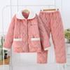 Coral fleece padded pajamas women's suit three-layer thickened can be worn outside autumn and winter loungewear winter fleece warm