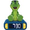 Dino Alarm Clock Night Light - Sounds and Melodies, Bright and Backlit LCD Screen - Green
