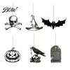 Creepy Hanging Decorations 6Pcs Halloween Wooden Decoration, Ghost Pumpkin Eyeball Holiday Decoration Ornament with Rope, Spooky Party