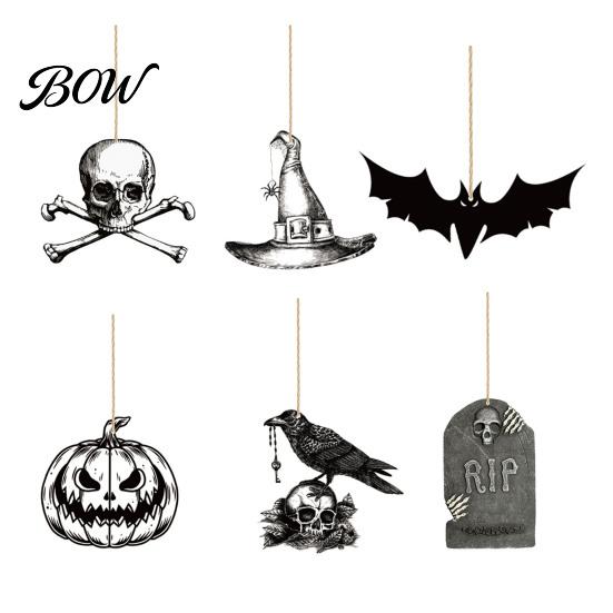 Creepy Hanging Decorations 6Pcs Halloween Wooden Decoration, Ghost Pumpkin Eyeball Holiday Decoration Ornament with Rope, Spooky Party