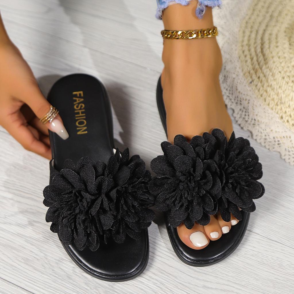 Fashion Fashionable Wedge Sandals for Women 2024 Summer New Beach Thick-soled Flower Decorated High-heeled Slippers for Women Large Size