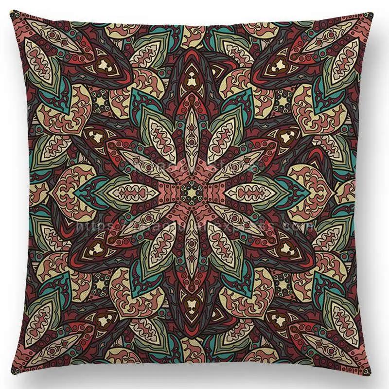 Boho Colorful Flowers Abstract Ethnic Floral Pillow Case Mandalas Pattern Design Vintage Patchwork Retro Cushion Cover