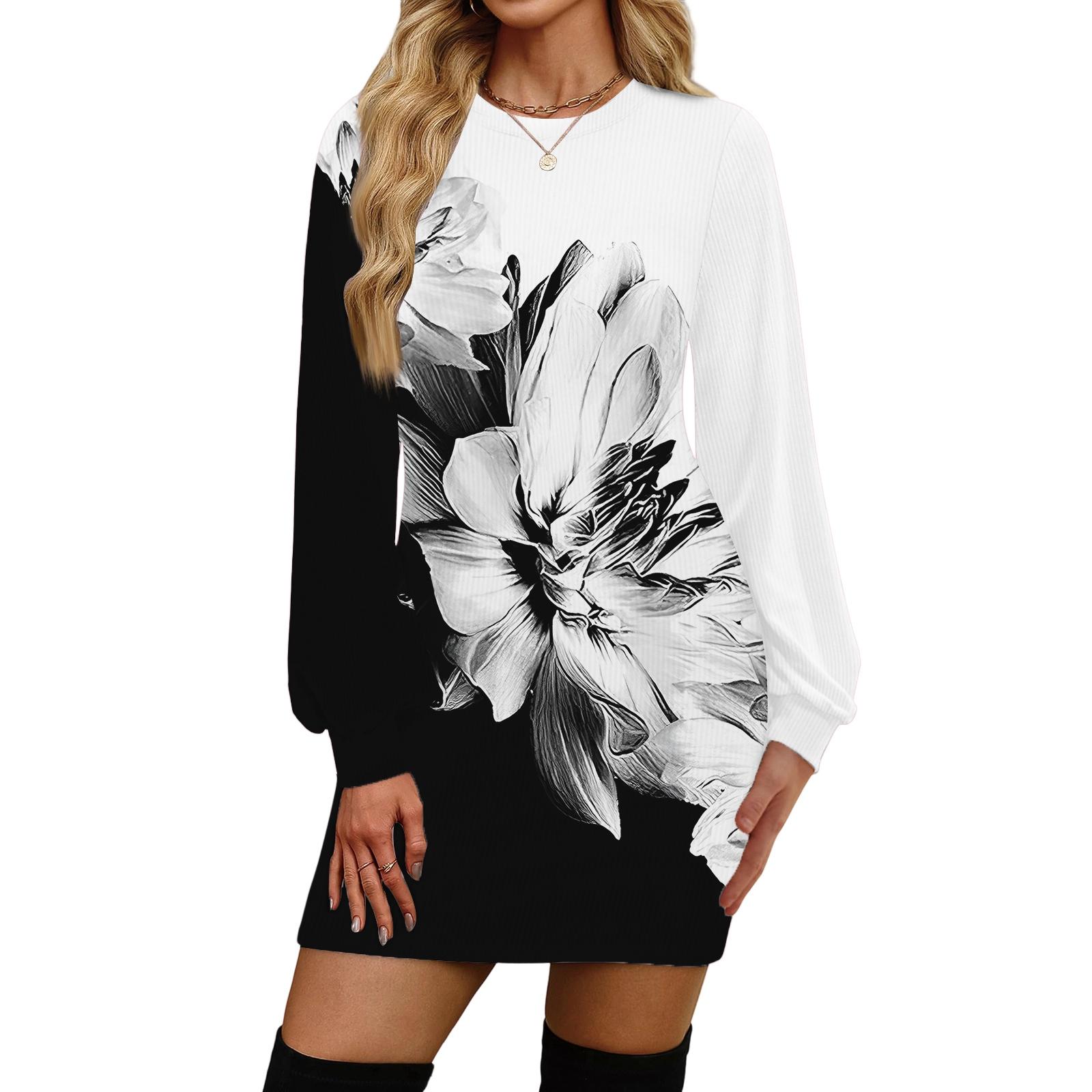 

Women s Fashion Casual Round Neck Long-Sleeve Dress XL білий