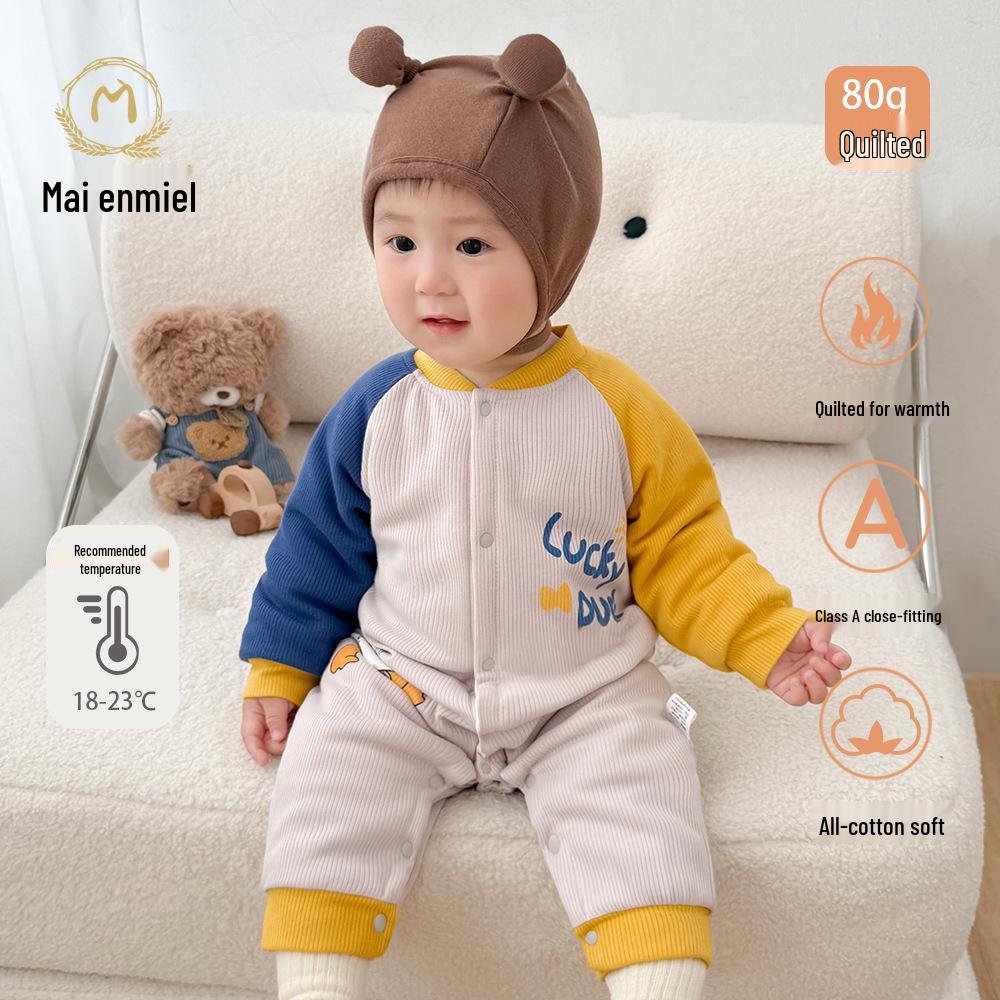 Maienmier Quilted Baby Onesie - 80g Cotton, Warm Autumn/Winter Newborn Romper, Class A Quality 73 cm