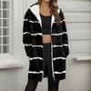 Women's Striped Printed Fashionable Loose Zipper Fleece Hoodie Jacket