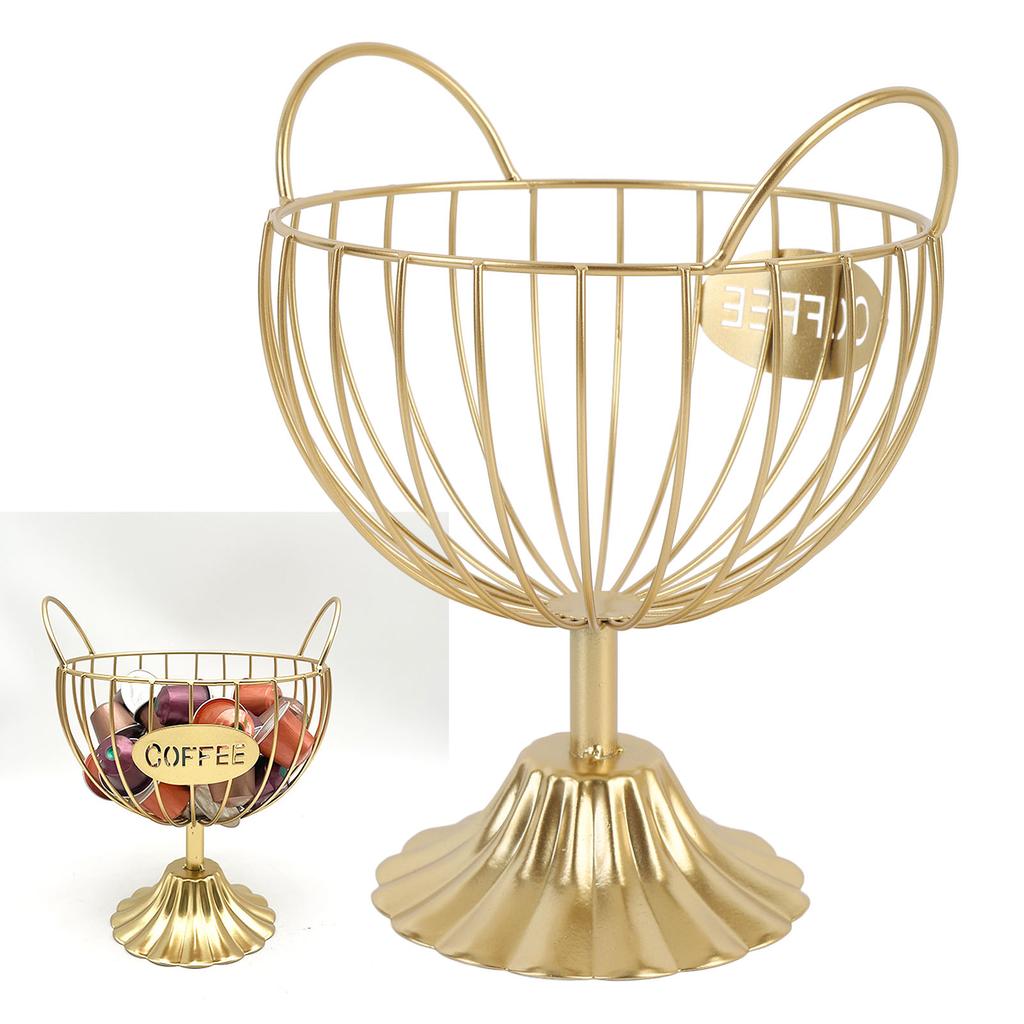 Coffee Pod Holder Iron Coffee Capsule Basket Bar Counter Organizer for Kitchen Office Desktop Gold