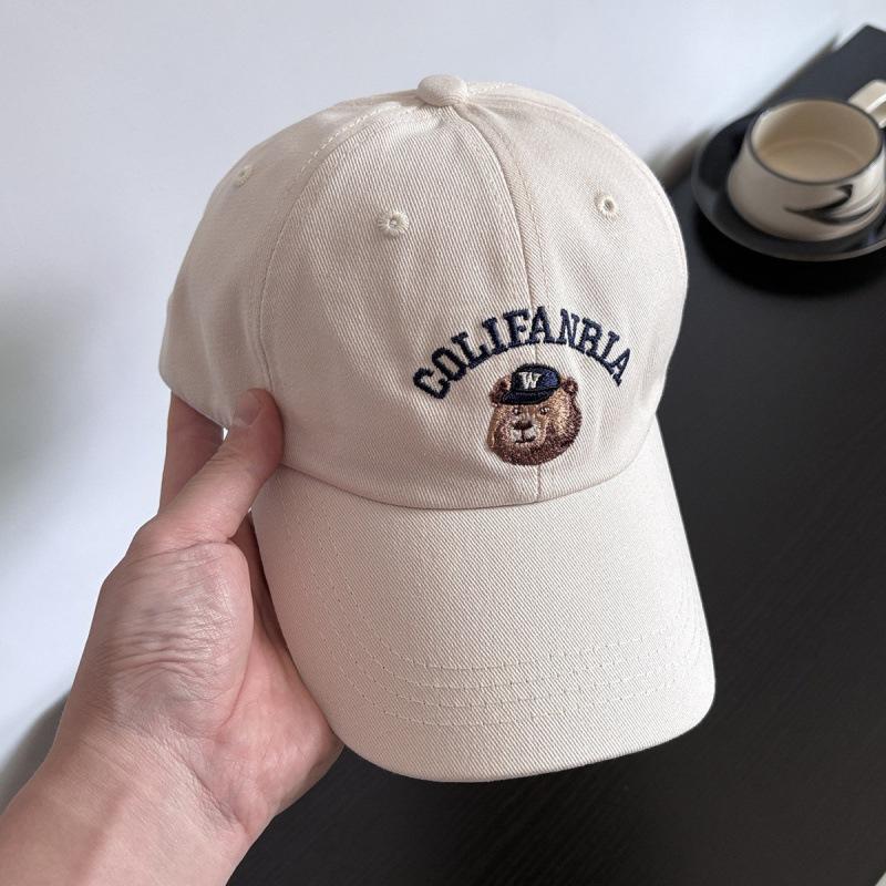 Cute Bear Embroidered Baseball Cap Children Spring And Summer Face Small Soft Top Versatile Wide Brim Cap Men'S Trendy Brand
