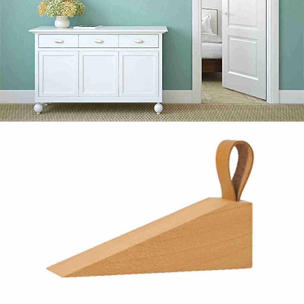 Wooden Door Stopper Prevent Slip Shock Absorbing Quiet Beech Wood Floor Door Stop with Band for