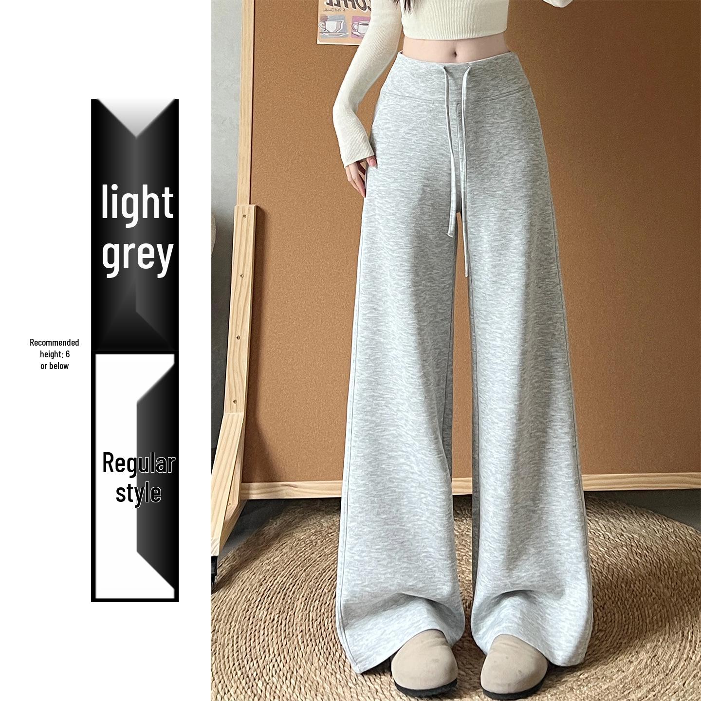 Spring 2026 Deep Gray Plus Size High-Waisted Wide-Leg Pants for Women Small