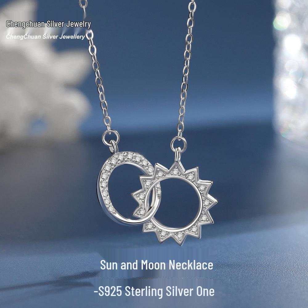 

Sterling Silver Sun and Moon Interlocking Rings Necklace - Original Design 925 Silver