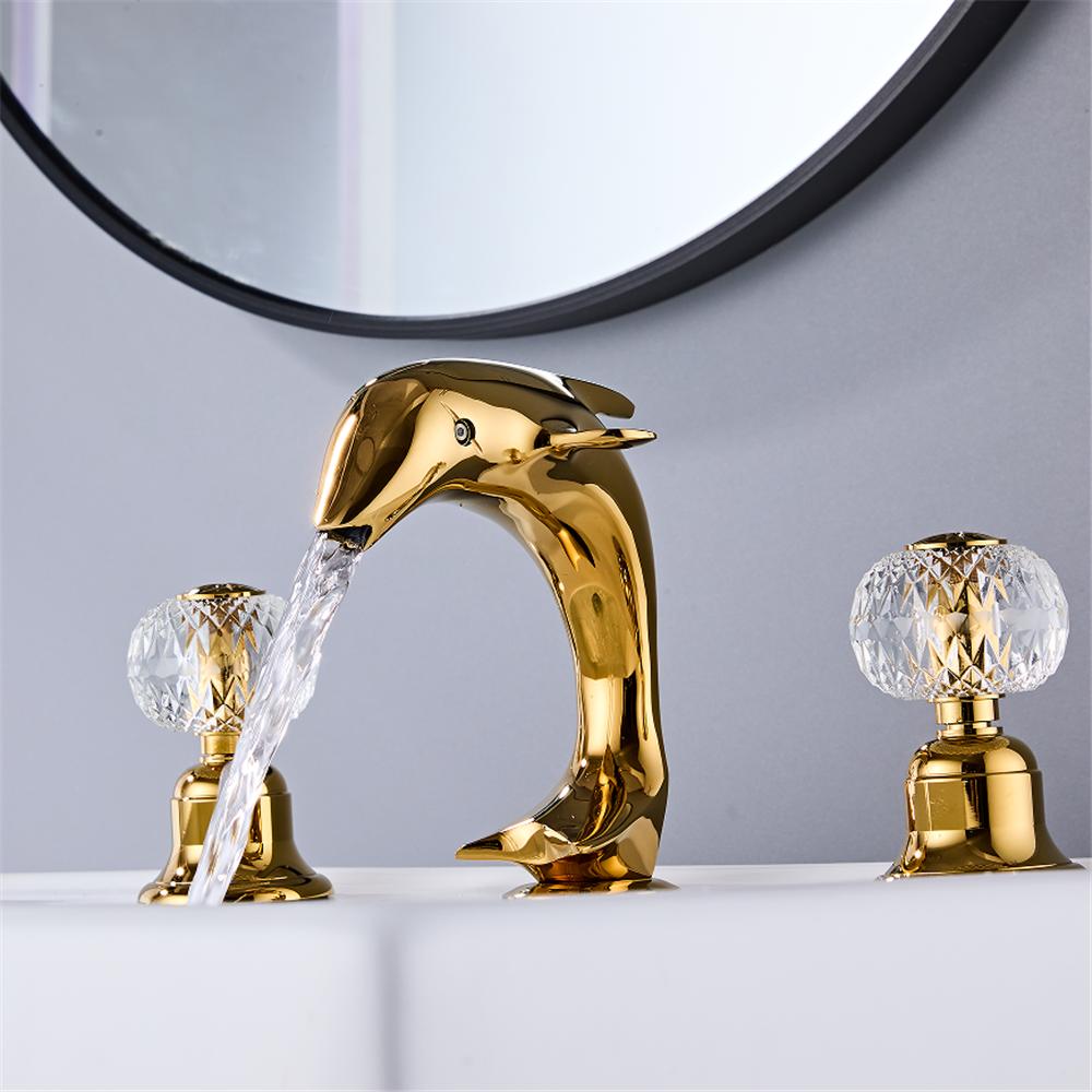 Tuqiu Dolphin Bathroom faucet widespread Gold Basin faucet Lavotory Tap luxury Basin Mixer Hot And Cold shower room sink Faucet