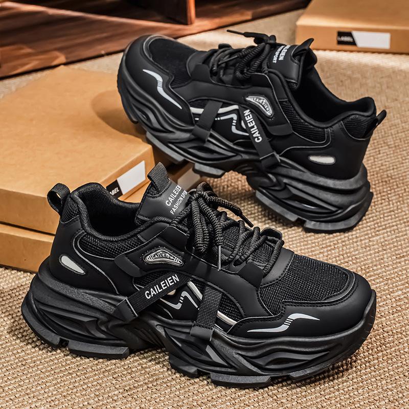 Autumn new breathable mesh sneakers thick-soled heightening casual black dad shoes 39