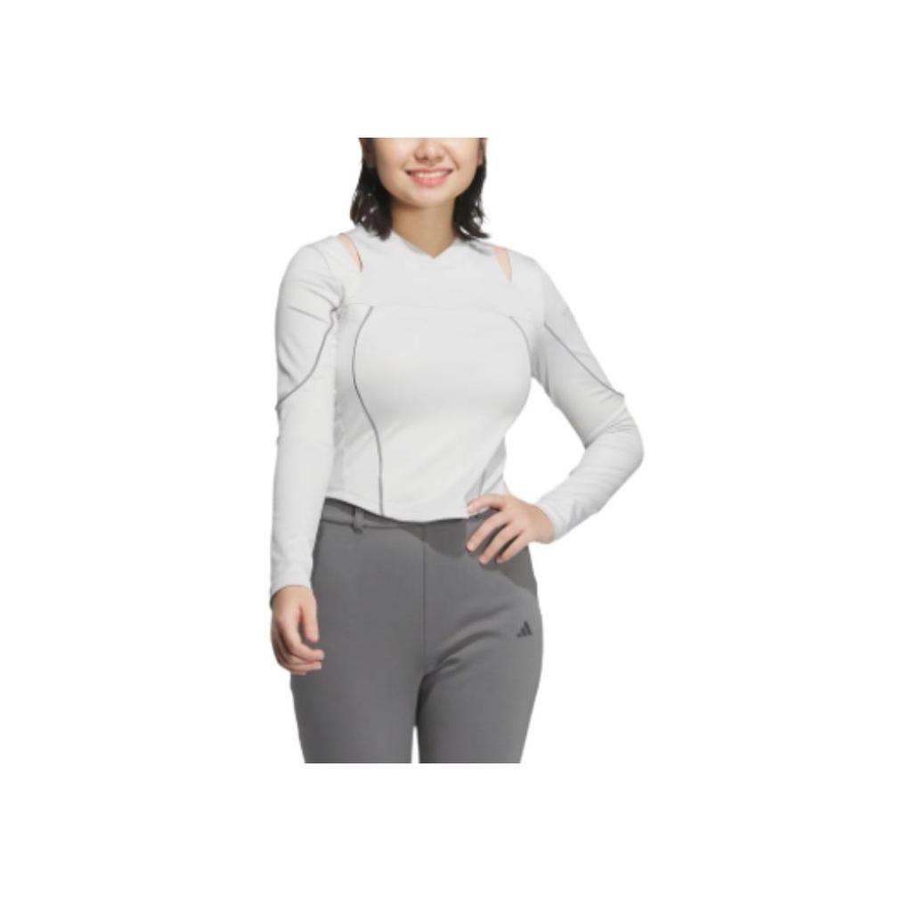 Adidas Aeroready Slim Long Sleeve Top Quick-Drying Hollow Sports Casual Fitted T-Shirt Women Tops Light-Gray JJ1085