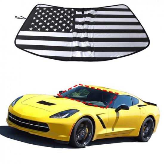 US Flag Car Sun Shade Windshield Window Sunshade Trim For Corvette C7 14-19 US