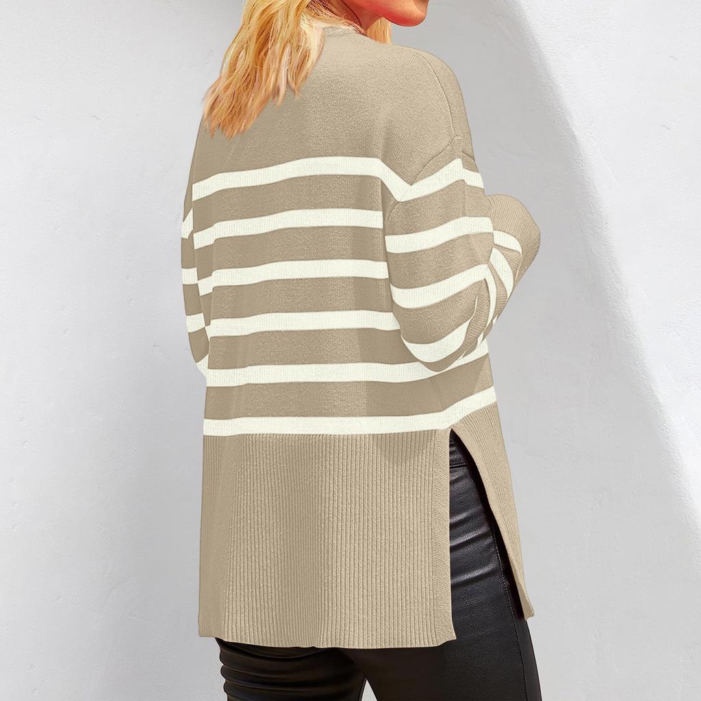 Women's Casual Striped Loose Round Neck Pullover Sweater