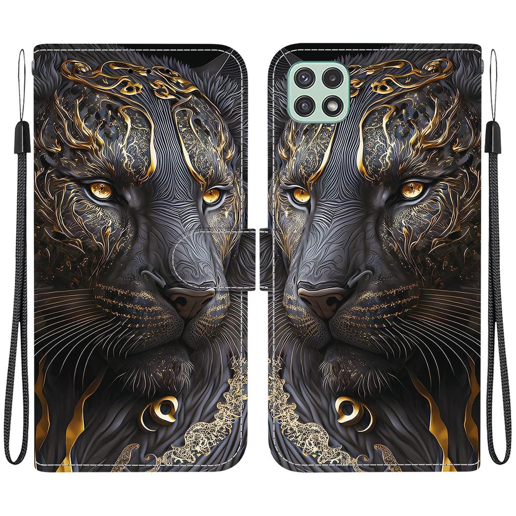 Handmade PU Leather Flip Case for Samsung A22 5G/A22s 5G (SM-A226B/A226L)- Anti-Slip Shockproof Cover with Wrist Strap & Heart/Rose Cat Designs