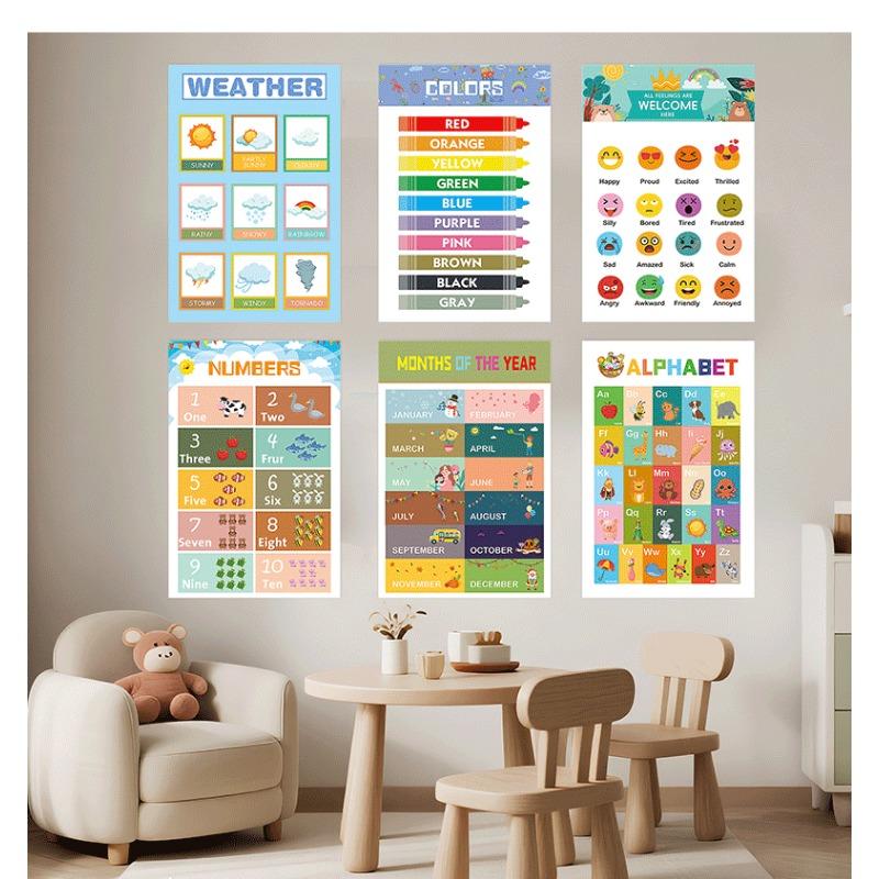 Kids Early Education Learning Posters Alphabet Math Weather Time Educational Charts