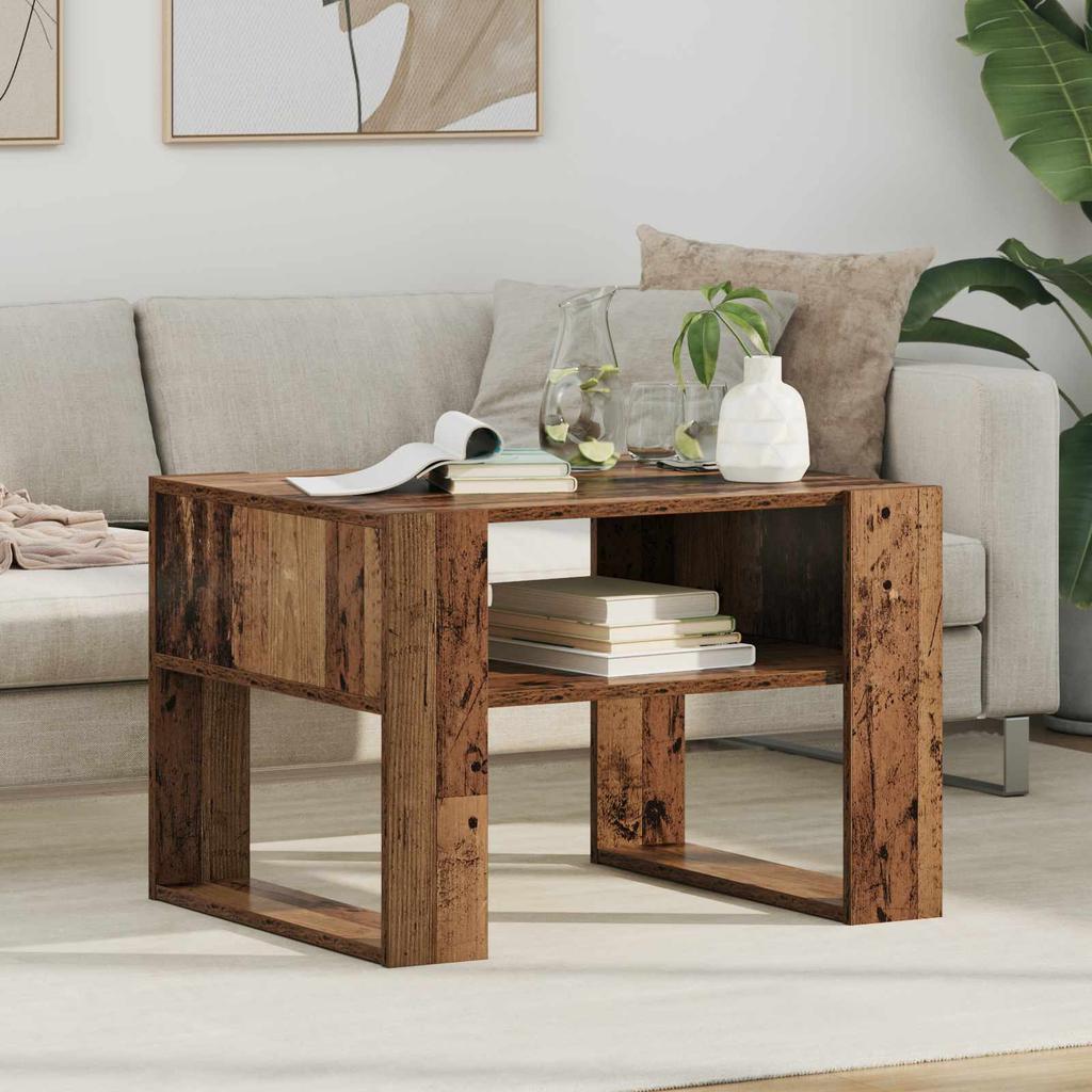Coffee Table with Storage Reclaimed Wood Look 66 X 53 X 45 Cm Wood Based Material