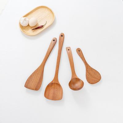 Wooden Spatula Non Stick Cookware Wood Utensils Cooking Long Handle Flat Frying Inclined Spatula Cooking Soup Spoon Rice Spoon