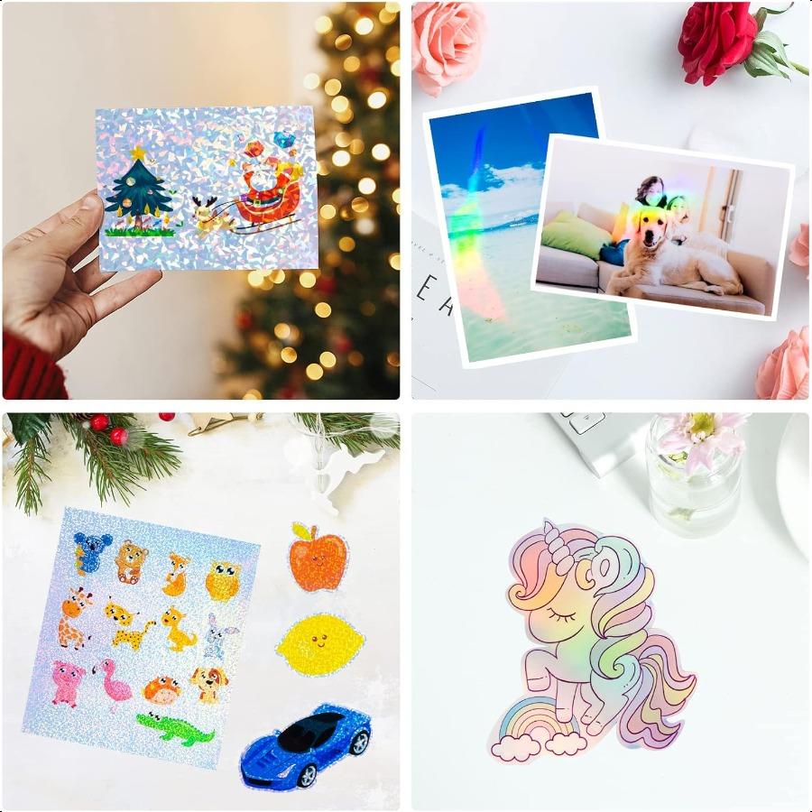 20 Sheets Holographic Sticker Paper for Inkjet and Laser Printer 8.5x11 Inch Printable Vinyl Holographic Sticker Paper SelfAdhe