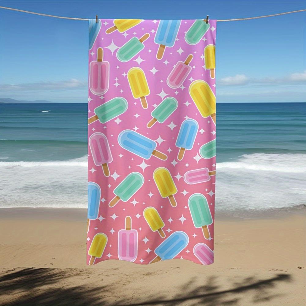 1PC Pink Ice Cream Pattern Beach Towel, Soft Quick Dry Blanket for Surfing Yoga Camping Essential Beach Accessories