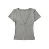 Sexy Deep V-neck Short-sleeved T-shirt Women's Summer New American Spice Girl Style Solid Color Slim-fitting and Thin Bottoming Top